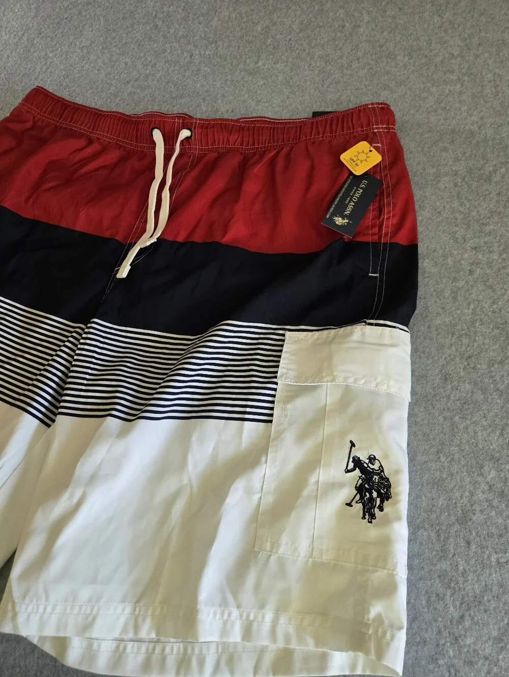 U.S. Polo Assn. - Red / White / Blue Lined Swim Suit Board Shorts - Men 3XL